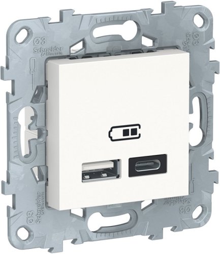 Розетка USB тип A+С без рамки Schneider Electric Unica New 2-м. 2400мА белый картинка